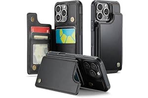 JEEHOOD Compatible with iPhone 16 Pro 6.3" Wallet Case with Card Holder RFID Blocking for Women Men, Double Magnetic Clasp Kickstand Shockproof Phone Case Fit for iPhone 16 Pro, Black