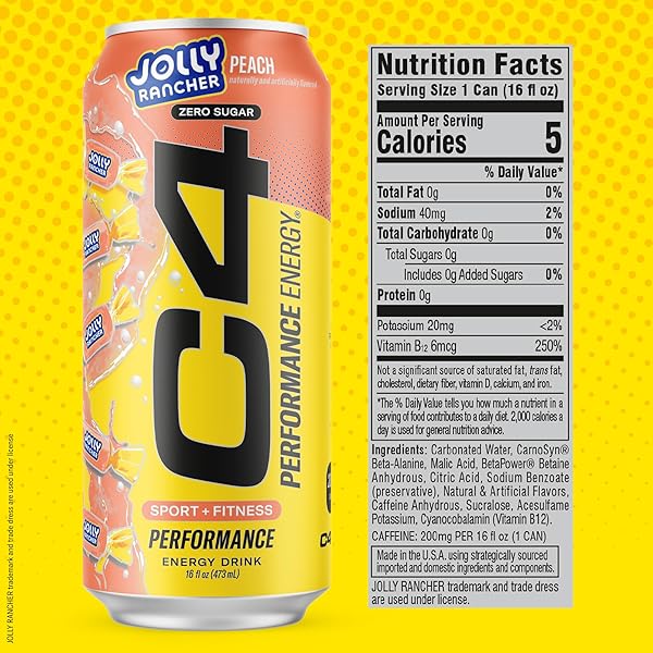 C4 PERFORMANCE ENERGY DRINK, JOLLY RANCHER VARIETY PACK, ZERO SUGAR CARBONATED PREWORKOUT ENERGY, 200MG CAFFEINE WITH BETA ALANINE, 16 FL OZ (12 PACK)