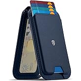 SHIELDON Genuine Leather Strong Magnetic Wallet for Magsafe, Adjustable Stand 6 Card Holders, RFID Blocking, Mag Wallet Compatible with iPhone 17/16/15/14/13/12 Series & Magnetic Case - Navy Blue