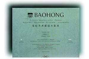 BAOHONG Artists' Watercolor Paper Block (20 Sheets, glued on Four Edges), 100% Cotton, Acid-Free, 140LB/300GSM, Watercolor Art Supplies for Wet, Dry, and Mixed Media Painting (Cold Press 9"X12.2")