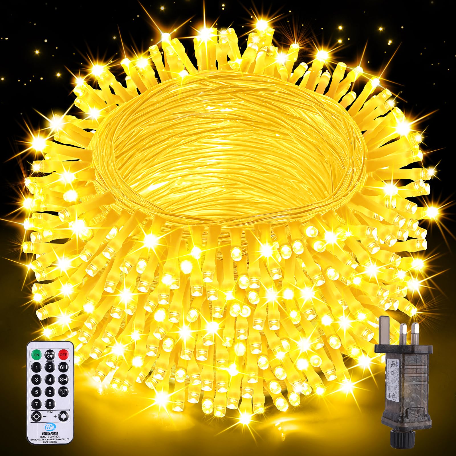 Auriostar Outdoor Christmas Tree Lights, 20M 200 LEDs Xmas Fairy Lights Indoor Mains Powered with 8 Modes/Timer/Remote, IP44 Waterproof Outside Garden Lights for Bedroom/Party/Wedding/Tree/Home