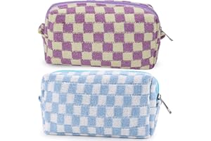 ZKPTOPS Checkered Makeup Bag for Women Travel Large Cosmetic Bag Set Cute Makeup Pouch for Purse Zippered Toiletry Bag Organizer Cute Y2K Trendy Aesthetic Makeup Brushes Storage Bag Makeup Case