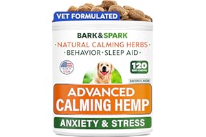 BARK&SPARK Advanced Calming Chews for Dogs - Anxiety Relief Treats - Melatonin + Hemp Oil - Separation Aid - Stress Relief During Fireworks, Storms, Thunder - Aggressive Behavior - SmokyBacon (120ct)