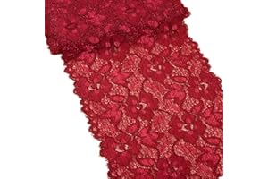 MSCFTFB 5 Yards Width 6.3 Inch Stretch Lace Trim Fabric Elastic Lace Flowers Ribbon for Garment Craft Embellishment Wedding Baby Shower Table Decorations (Burgundy)