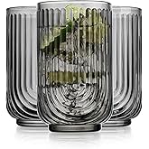 Glaver's Vintage Glassware Art Deco Glasse Ribbed Drinking Glasses U-Shape Arch Design Colored Cocktail Kitchen Tumblers Everyday Dinner Decorative Party (Smoke S/4 17oz)