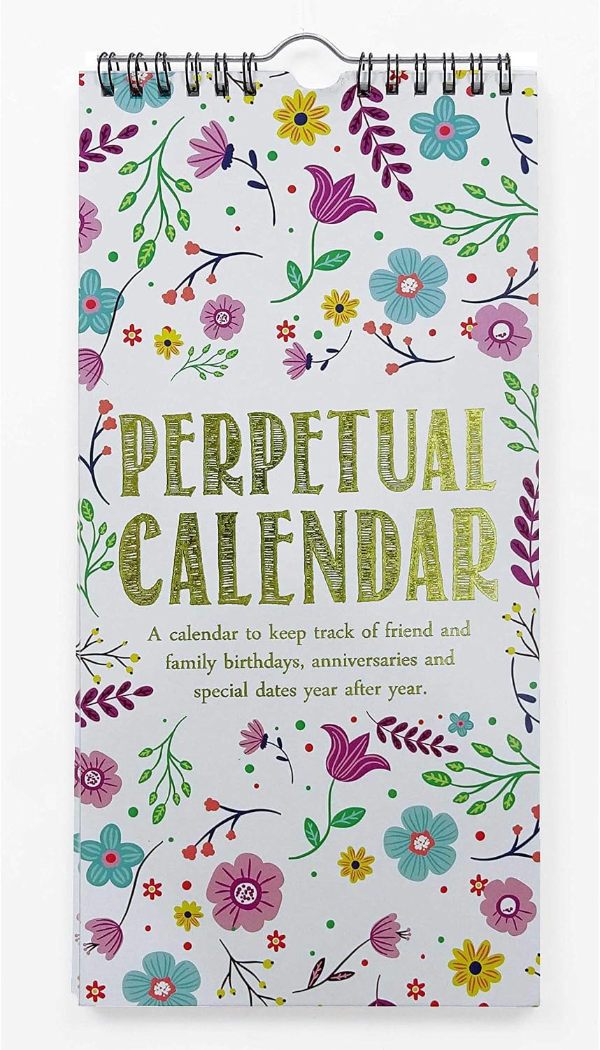 Inkdotpot Floral Rustic Gold Foil Print Perpetual Calendar Birthday Wall Hanging Anniversary Special Event Reminder Calendar Book Journal Stationary Wall Hanging Birthday Gift Card Planner Organizer