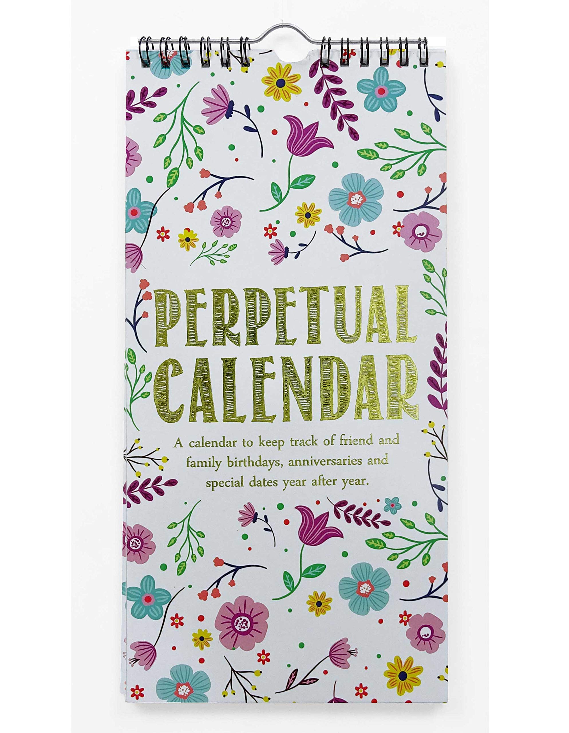 Inkdotpot Floral Rustic Gold Foil Print Perpetual Calendar Birthday Wall Hanging Anniversary Special Event Reminder Calendar Book Journal Stationary Wall Hanging Birthday Gift Card Planner Organizer