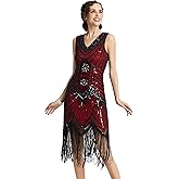 BABEYOND Women's Flapper Dresses 1920s V Neck Beaded Fringed Great Gatsby Dress