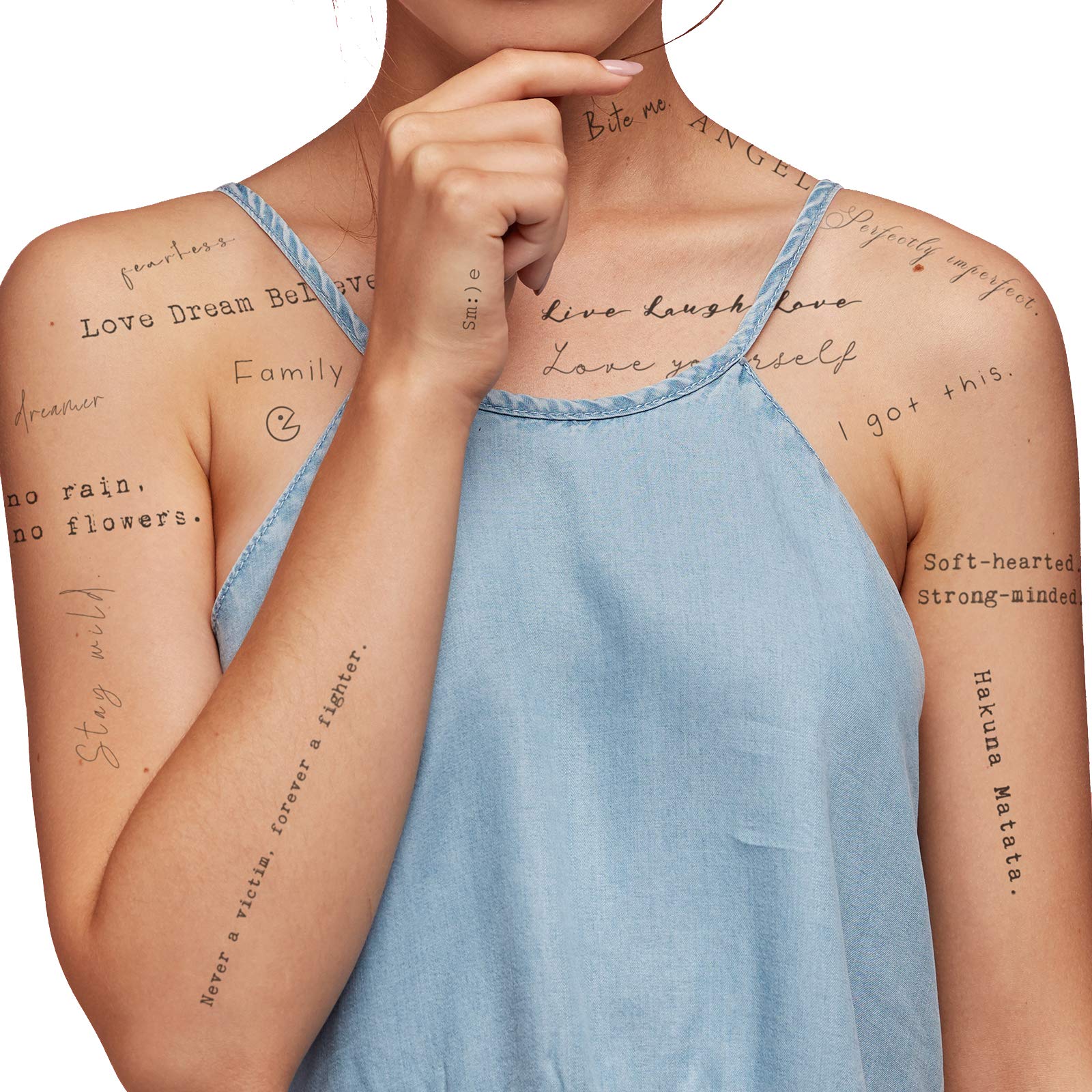 Everjoy Realistic Waterproof Inspirational Quotes and Words Temporary Tattoos - 20 Pcs Tattoos for Women and Men