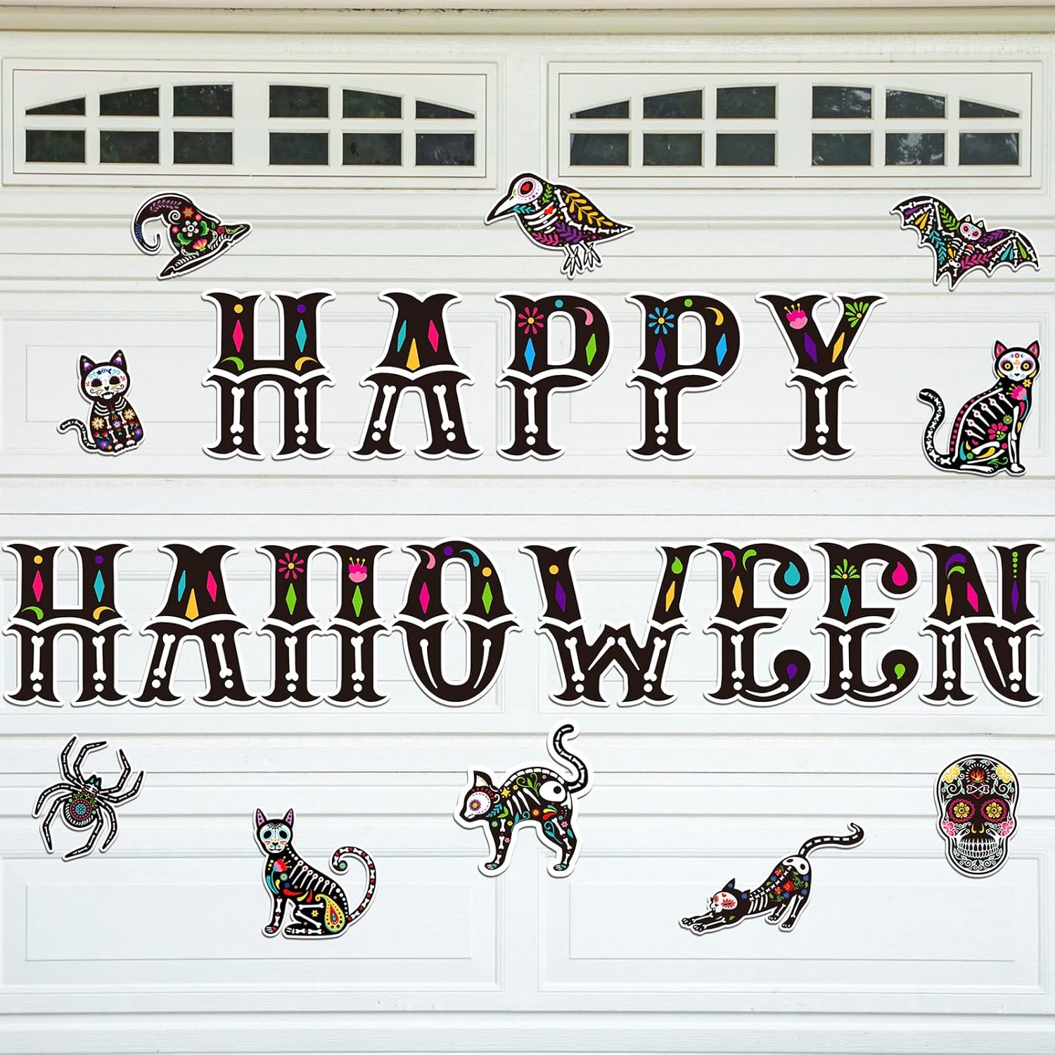 Garage Door Decorations - Kanayu 24 Pieces Halloween Garage Door Decorations Magnetic Halloween Garage Door Magnets Decoration Halloween Full Car Magnets with Spider Cat Bat for Halloween Party Supplies Home Decorations