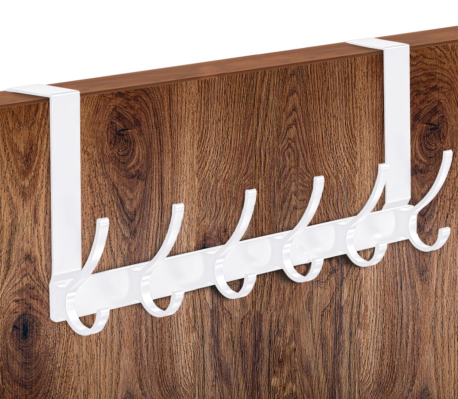 MIVITOOM Over Door Hanger with 6 Hooks, 39 cm (15.6") L and 11 cm (4.3") W Rust Resistant Door Hanger for Clothes Towel Coat, Door Hook for Kitchen, Bathroom, Bedroom（White）