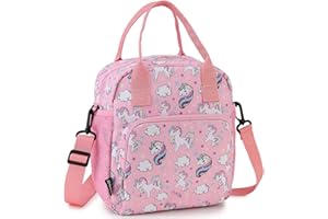 RAVUO Unicorn Lunch Bag Water Resistant Insulated Cute Girls Lunch Box for Kids Reusable Lunch Tote with Detachable Shoulder Strap
