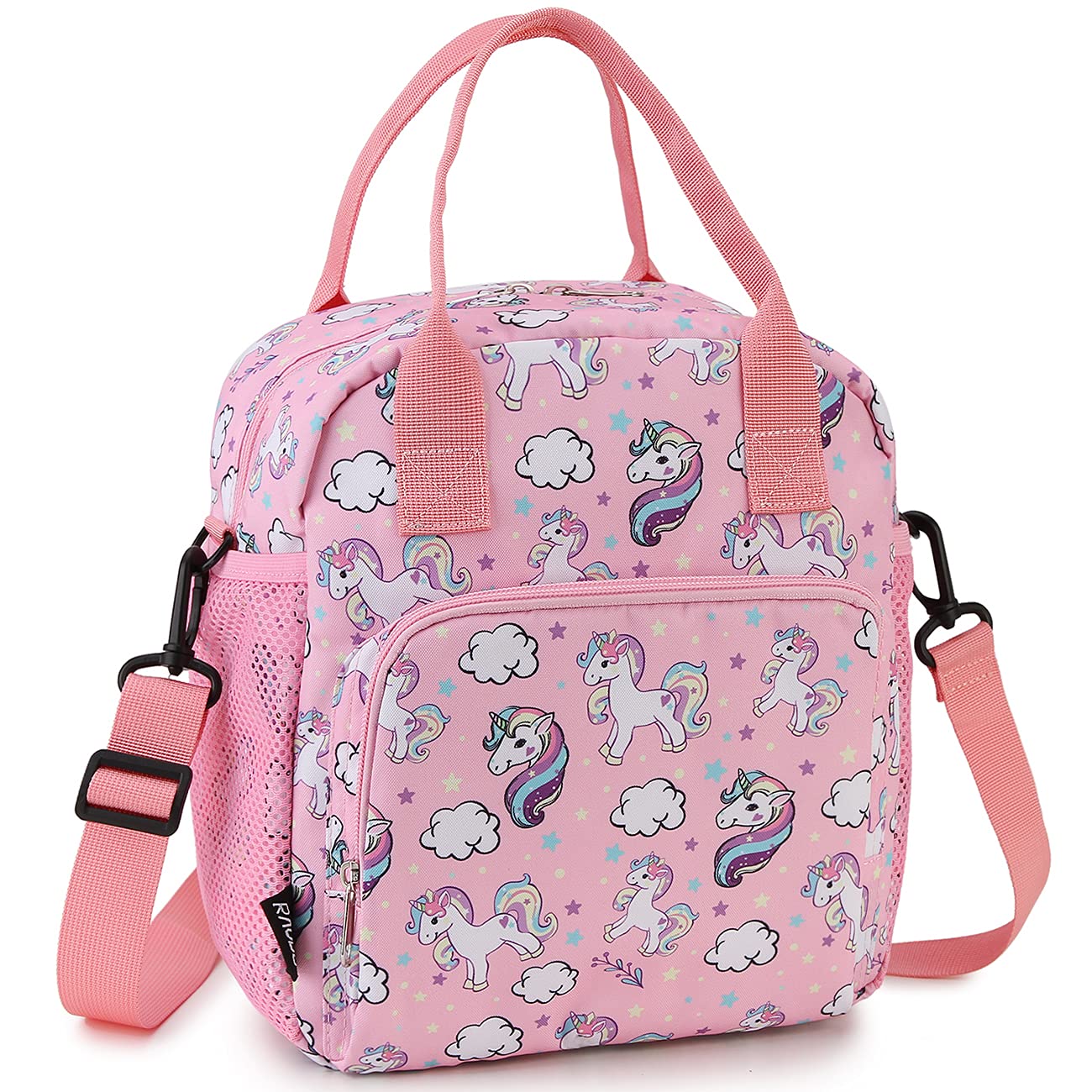 RAVUO Lunch Bag Box for Girls, Water Resistant Insulated Cute Unicorn Lunch Box for Kids Reusable Toddler Lunch Tote with Detachable Shoulder Strap