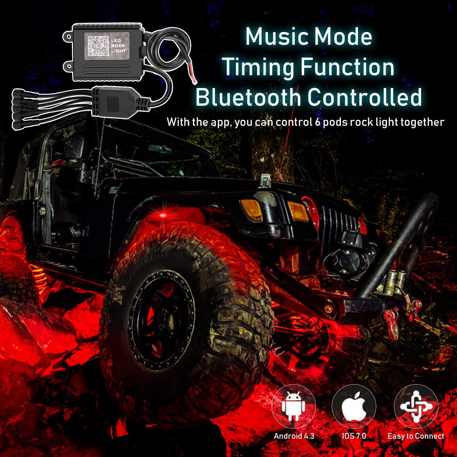 Rgb Rock Lights,8 Pods Underglow Lights with App Control,Timing,Music Mode,Flashing Multicolor 4 Wheels Neon Lights for Truck Suv Atv Off Road: Automotive