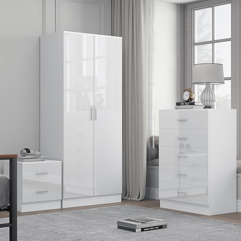 Reflect Modern Bedroom Furniture Set: Wardrobe, Tallboy, Bedside Table