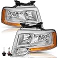 TUSDAR Headlight Assembly Fit for 2015-2017 Ford Expedition Driver Passenger Side Chrome Headlamp Replacement w/Bulbs