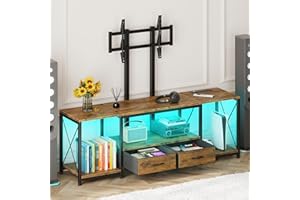 GYIIYUO LED TV Stand with Mount and Power Outlet & Fabric Drawers for 32-85 Inches TV - Entertainment Center and Industrial T