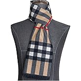 SIILLKEVIN Men's Winter Warm Scarf with Tassels Soft Classic Mens Cashmere Feel Plaid Long Scarves