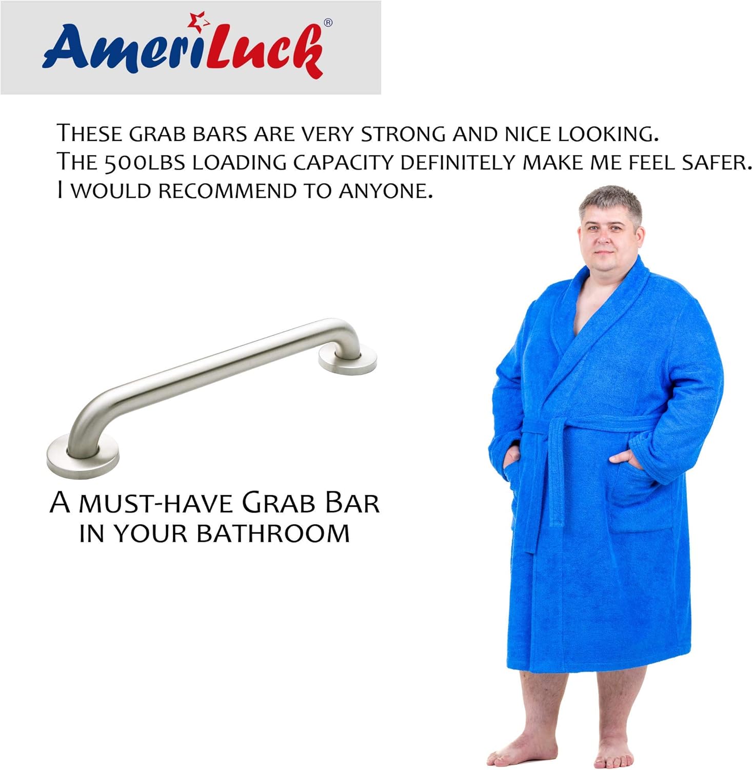 AmeriLuck Stainless Steel Bath Grab Bar, ADA 500lbs Loading Capacity, Brushed Nickel, 18in | 2Pack: Health & Personal Care