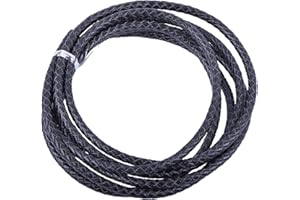 KONMAY 2 Yards Black 6.0mm Round Braided Genuine Bolo Leather Cord for Jewelry and Craft Designs (6.0mm, Black)