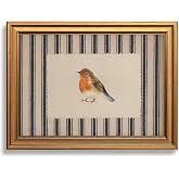 Vintage Gold Framed Bird Wall Art for Cottagecore Decor, Robin Illustration Canvas Prints, Striped Nature Artwork, Animal Oil Printings Pictures Wall Decor for Kids Room Bedroom 8x10 Inch