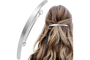 HINZIC 4inch Silver Hair Barrette Large Hair Clip Metal French Wedding Prom Fancy Hair Accessories for Women Long Thick Hair