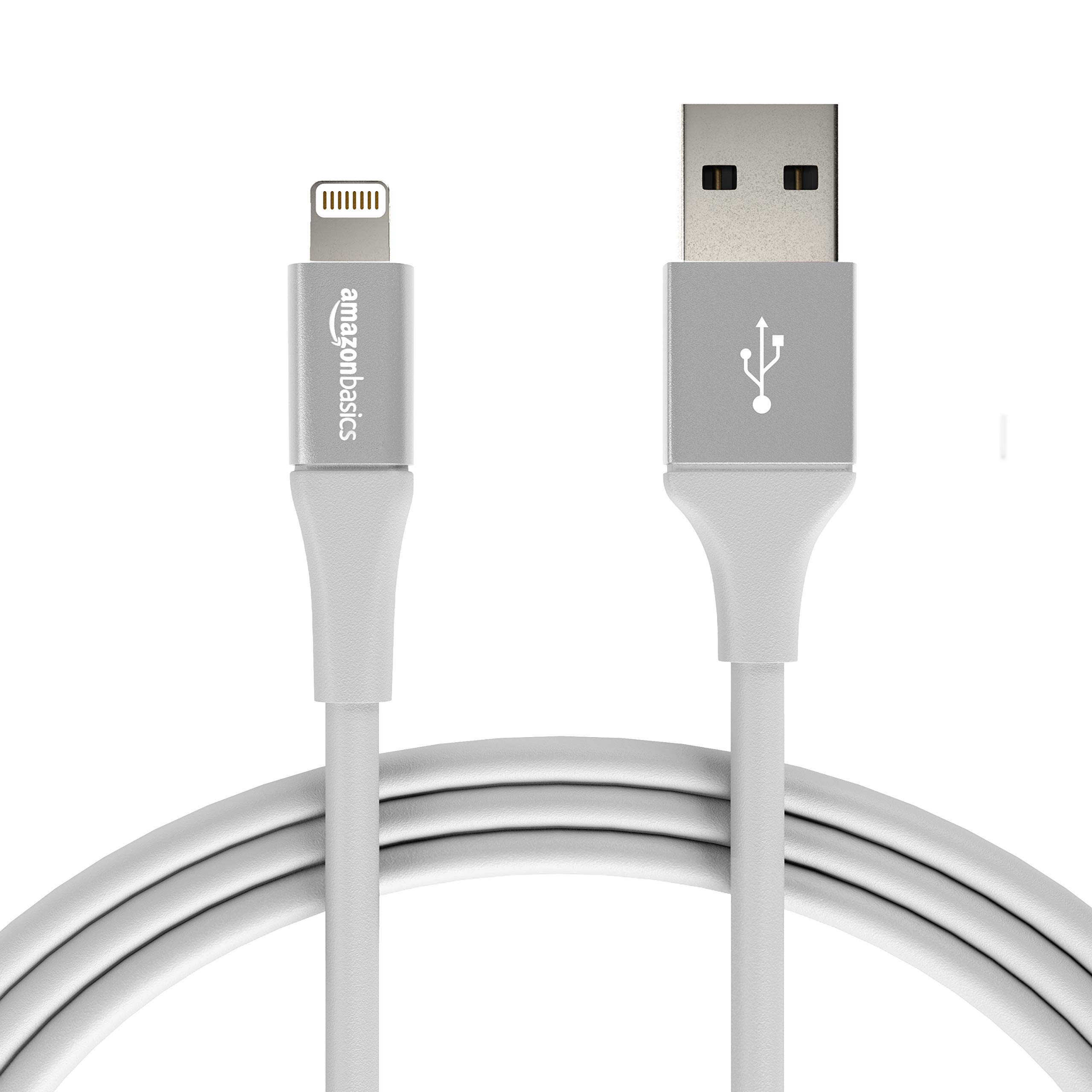 Amazon Basics Apple MFi-Certified USB A Cable with Lightning Connector, Premium Collection - 6 Feet (1.8 Meters) - Single - Silver