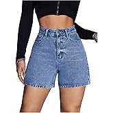 Floerns Women's High Waist Denim Shorts Summer Straight Leg Jean Shorts with Pocket