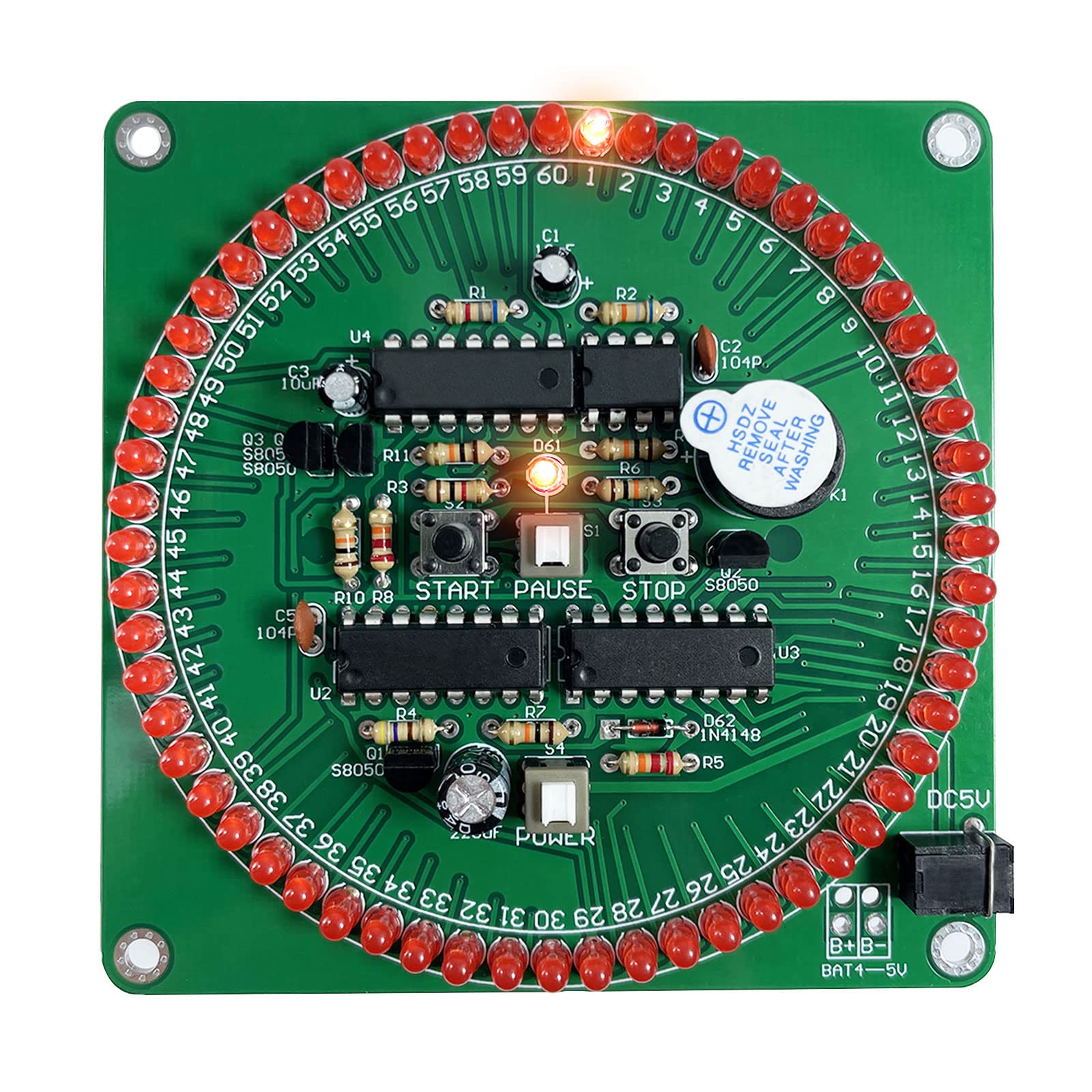 PZMYJB Timer Kit 60 Second DIY Electronic Production Timer with 61 Red LEDs
