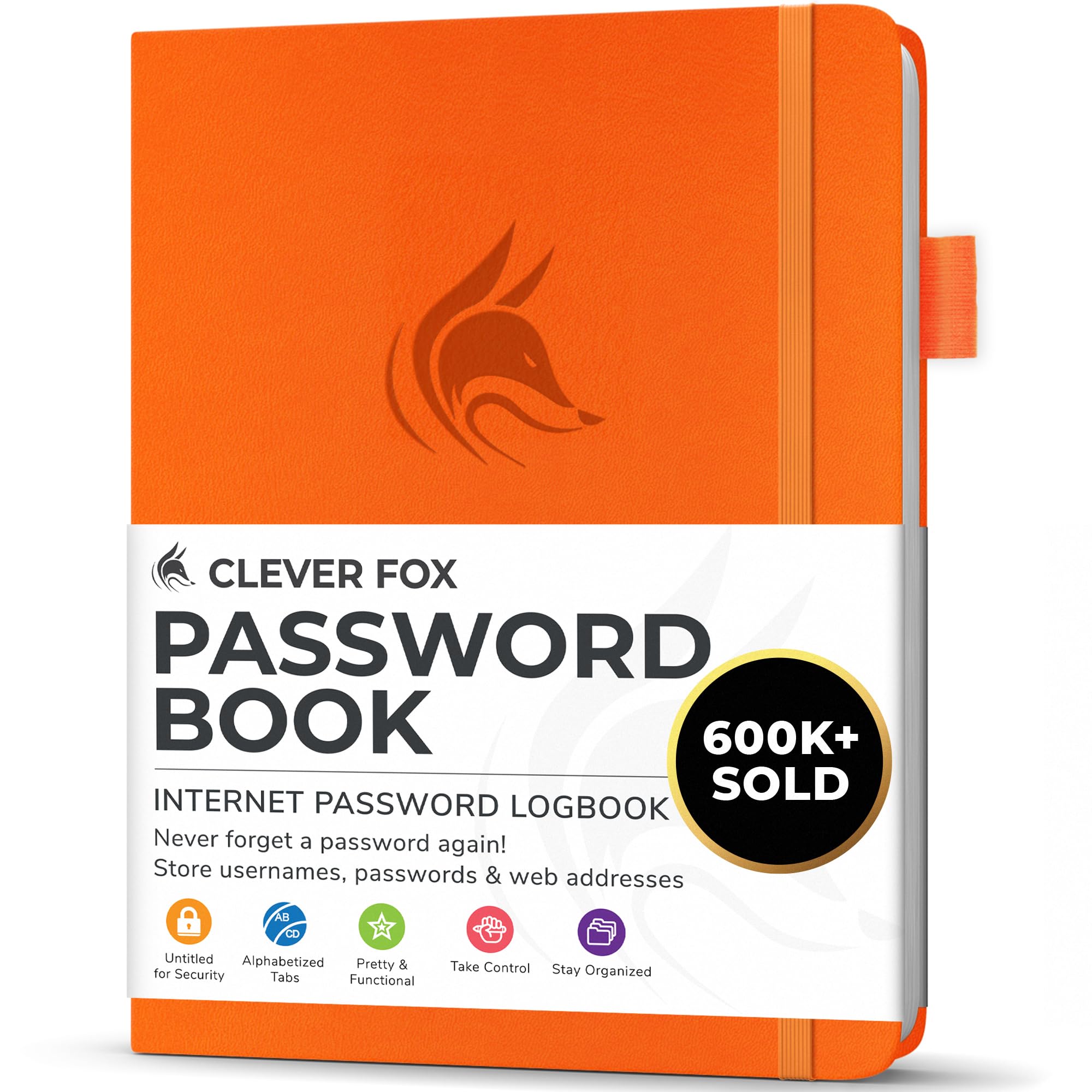 Clever Fox Password Book with alphabetical tabs. Internet Address Organizer Logbook. Small Pocket Password Keeper for Website Logins (Orange)
