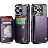 Vinich for iPhone 16 Pro Wallet Case with Card Holder, RFID Blocking Credit Slots Kickstand Shockproof Phone Cover Fit for iPhone 16 Pro 6.3" Purple