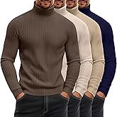 August Alley 4 Pack Men's Ribbed Turtleneck Shirts, Cotton Long Sleeve Slim Fit Mock Neck Tops Lightweight Pullover Sweaters