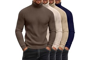 August Alley 4 Pack Men's Ribbed Turtleneck Shirts, Cotton Long Sleeve Slim Fit Mock Neck Tops Lightweight Pullover Sweaters