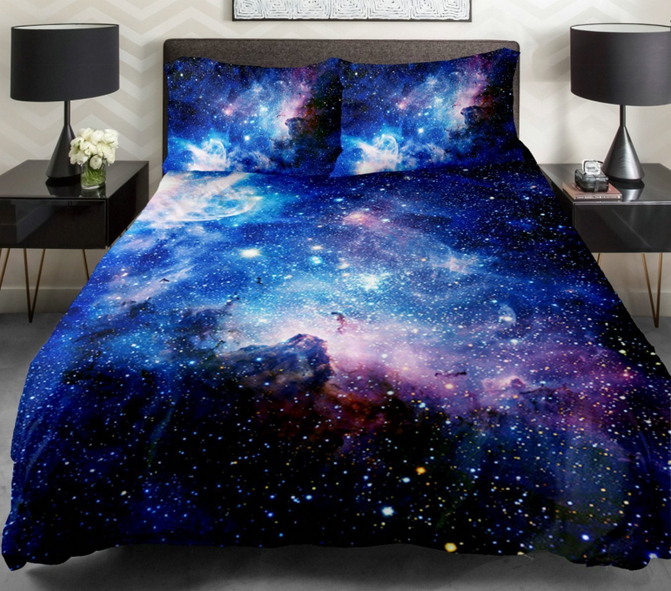 Galaxy Quilt Cover Galaxy Duvet Cover Galaxy Sheet Space Sheet Outer Space Bedding Set Bedspread cover with 2 Matching Pillow Covers(Queen)