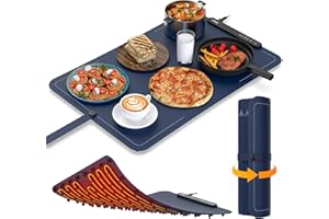 VTAR Electric Food Warming Mat Tray Warmer for Party Buffet Servers Hot Logic Heating Heater Full Surface Keep Warm, Rollable Portable, Premium Silicone, 3 Temperature Set, Auto Shut Off - Blue