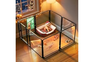 FXW Pawadise Acrylic & Wire Mesh Indoor Dog Playpen, Heavy Duty 24 Inch 8 Panels Metal Dog Pen for Puppy and Small Dogs, Black│Patented