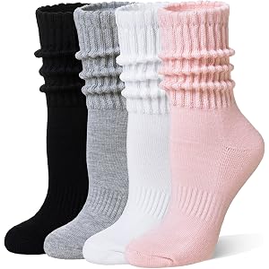 WEVIAS Womens Slouch Socks Scrunch Boot Cotton Retro Crew Slouchy Cozy Calf Socks 4 Pairs