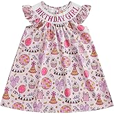 Socutebabe Birthday Outfit Girl Donut Birthday Girl Dress Peter Pan Collar Dresses Toddler Little Girls Smocked Clothes