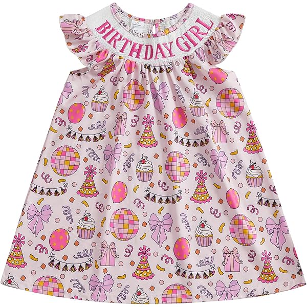 Amazon.com: Doqcey Toddler Baby Girl Birthday Outfit Cake Embroidery Smocked  Dress Short Sleeve Princess Party Dresses Summer Clothes (Pink, 12-18  Months): Clothing, Shoes & Jewelry
