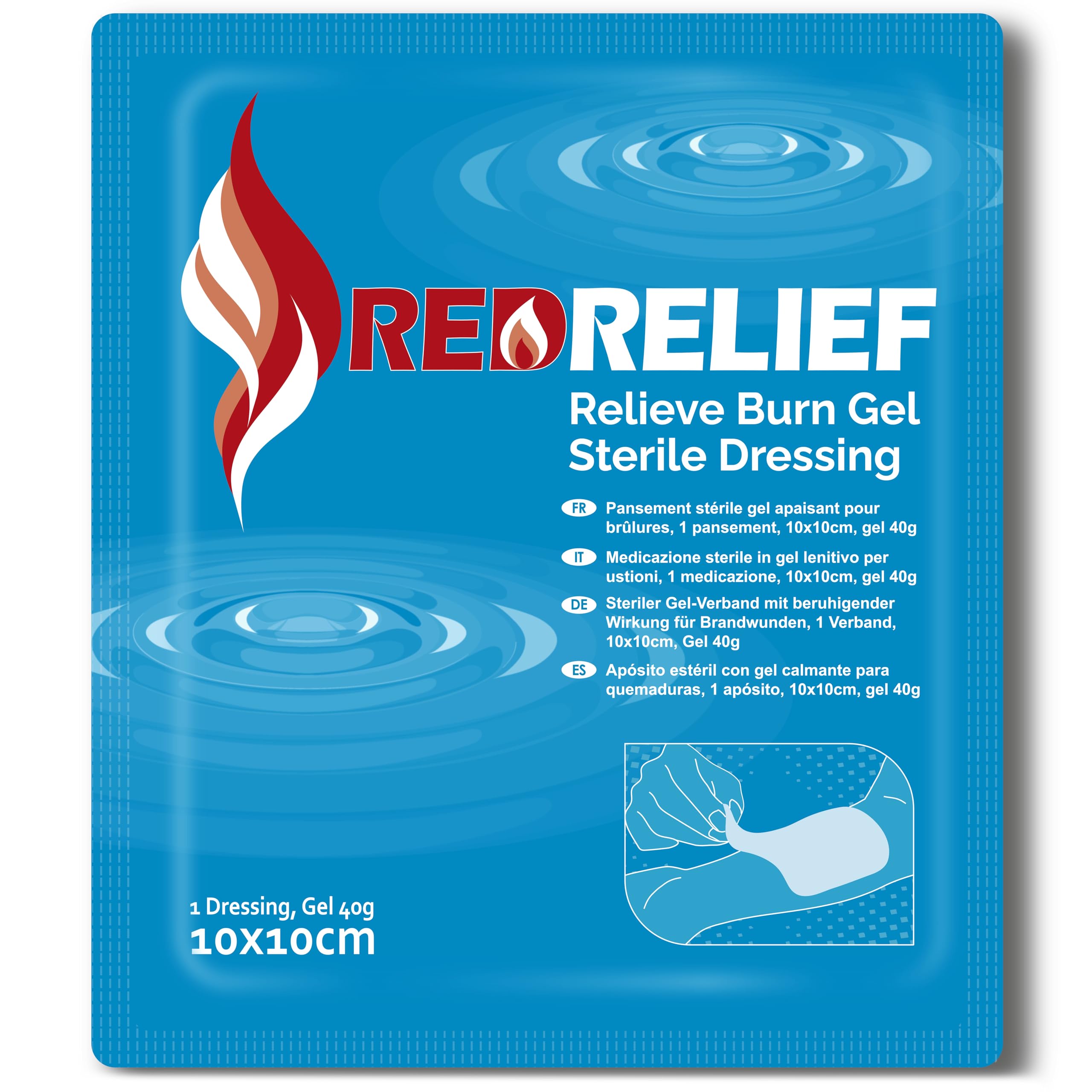 RedRelief Emergency 10x10cm Burn Dressing - Cools, soothes and relieves Pain