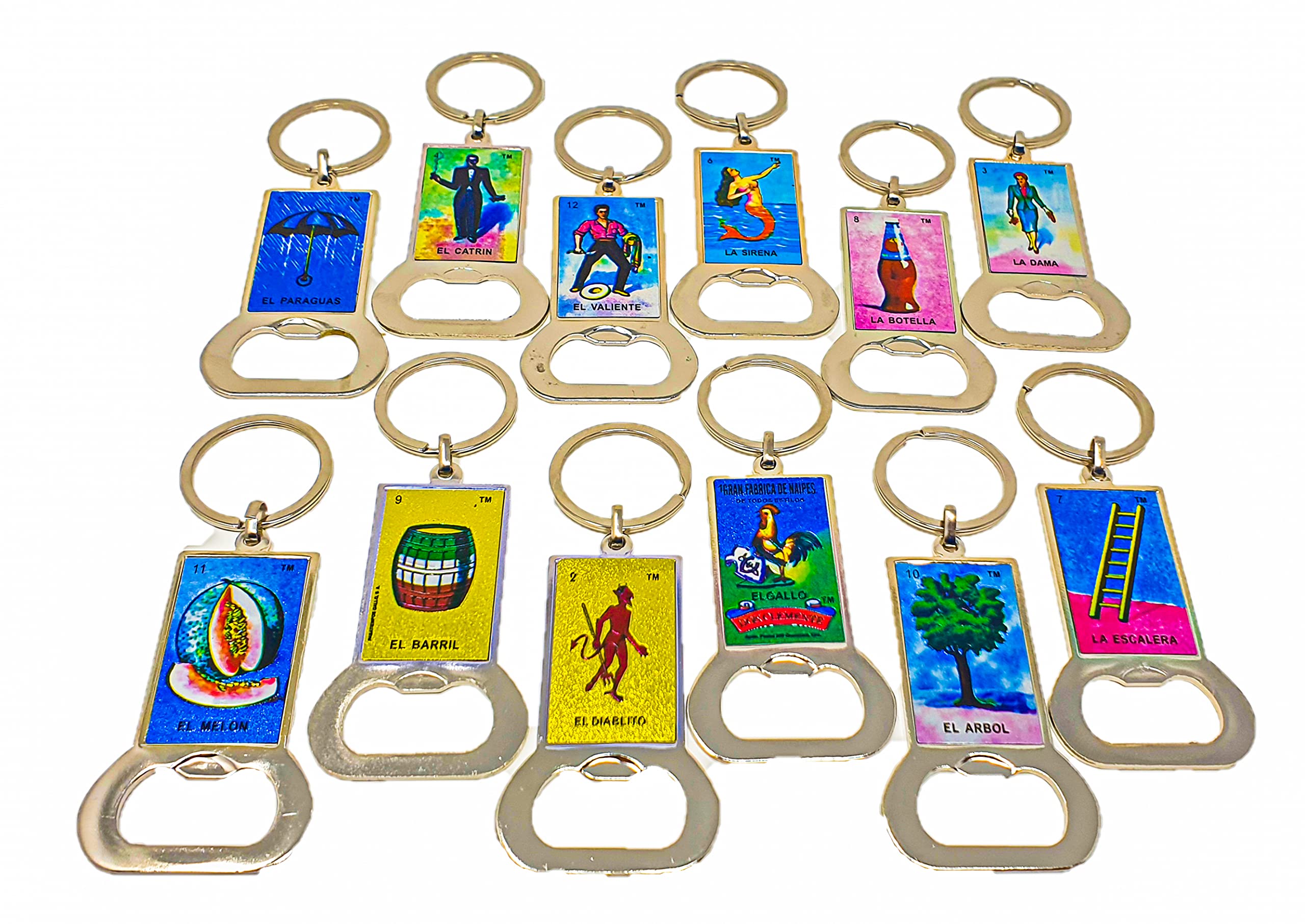 Mexican Loteria Keychain bottle opener party favor 12 pcs. Assorted Mexico Loteria key chain bottle 