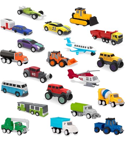Pack De 20 Coches De Juguete Die-cast A Fricción – Incluye Policía, Bomberos, Excavadora Y Más, Sin Pilas, Seguro Y Resistente Para Niños De 3 A 5 Años