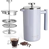 Mixpresso Light Blue Stainless Steel French Press Coffee Maker 26 Oz 770 ml, Double Wall Insulated French Press Stainless Steel, Easy Clean Tea Brewer, Easy Press Durable Metal Coffee Press