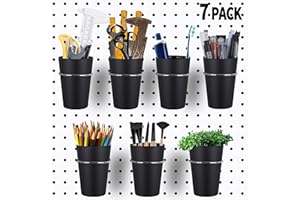 Kuhome 7 Sets Pegboard Bins with Rings, Ring Style Pegboard Hooks with Pegboard Cups, Pegboard Cup Holder Accessories for Organizing Storage (Black)