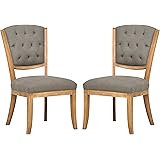 Amazon Brand – Stone & Beam Bergen Tufted Kitchen Dining Room Table Farmhouse Chairs, 38.6"H, Set of 2, Slate Grey, Wood Oak