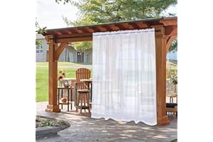 DEARTOWN Outdoor Sheer Curtains for Patio Waterproof, 2 Panels Rod Pocket Indoor/Outdoor Voile White Sheer Curtain for Pergola, Porch, Cabana and Gazebo，100 x 95 Inch