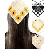 Chicingyou 3 Pcs Daisy Style Crochet Cotton Headband Triangle Bandana