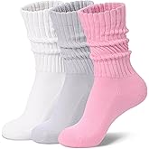 Toetally Womens Slouch Crew Socks Cozy Cotton Retro Ribbed Calf Scrunch Boot Socks for Casual Athletic 3 Pairs