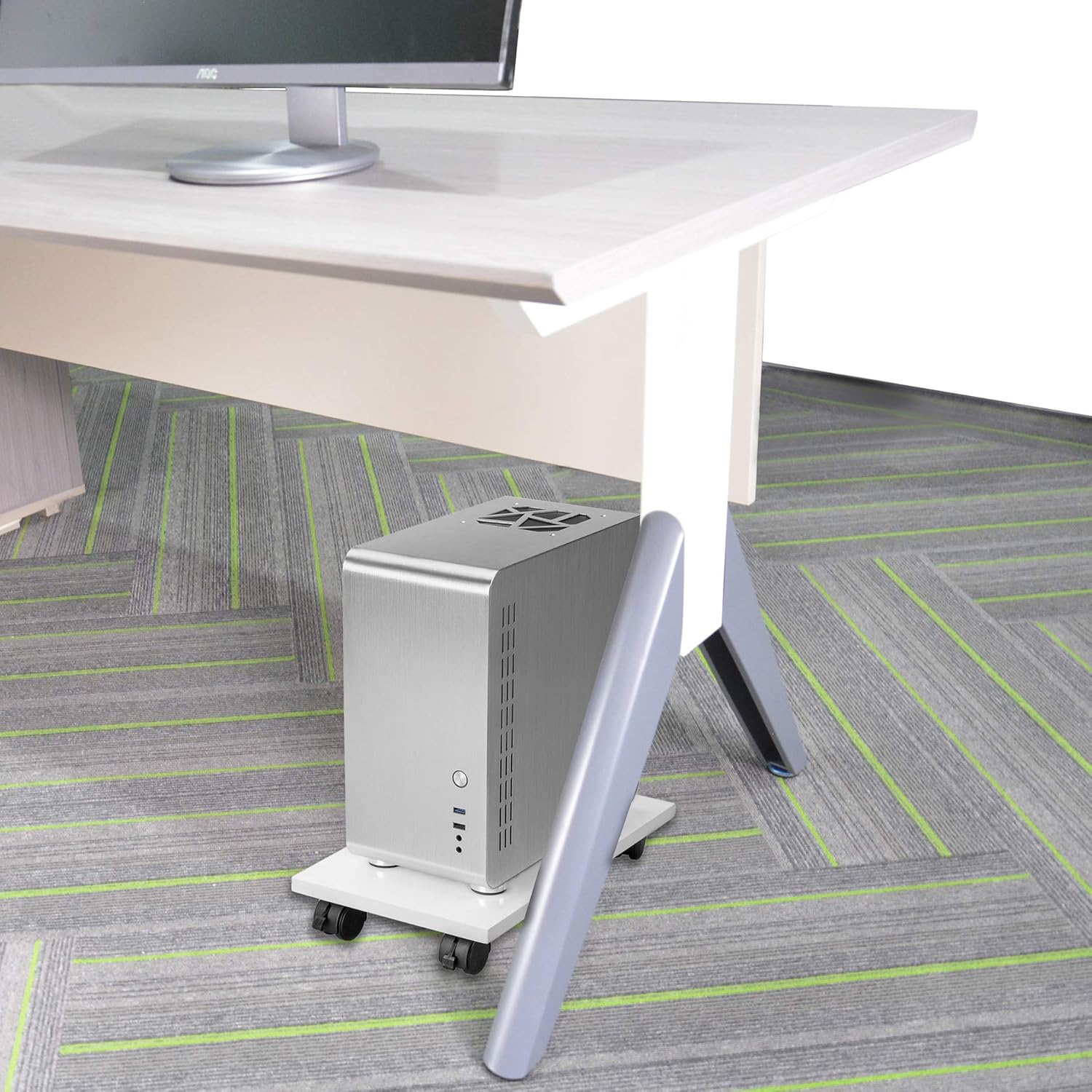 BALANBO CPU Stand PC Cart Computer Bamboo CPU Holder Tower Stand with 4 Caster Rolling Wheels with Wheels Under Desk(White） : Office Products