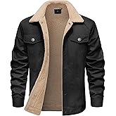 LMHCISO Men's Sherpa Jacket Fleece Lined Cotton Winter Cargo Coat Thick Thermal Warm Trucker Jacket with Multi Pockets
